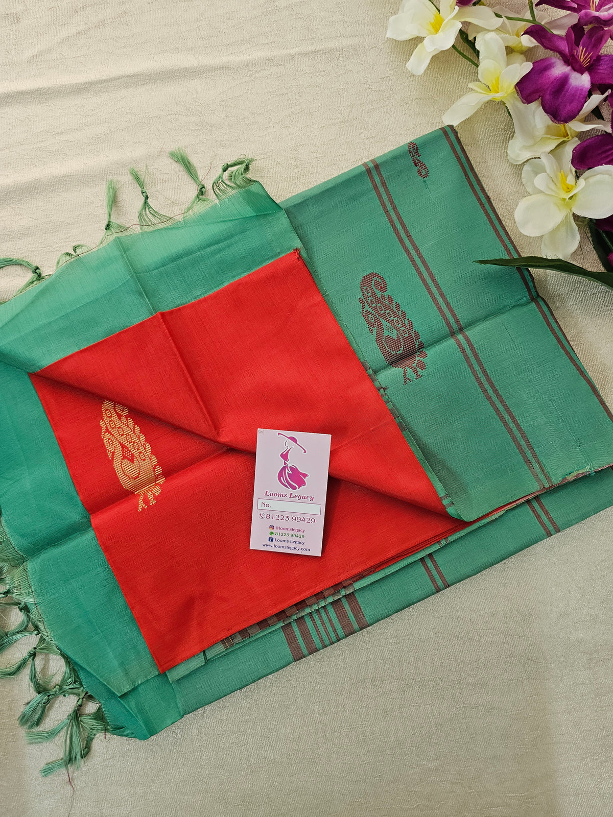 Red with Sea Green Pallu Handwoven Chinnalampattu Saree