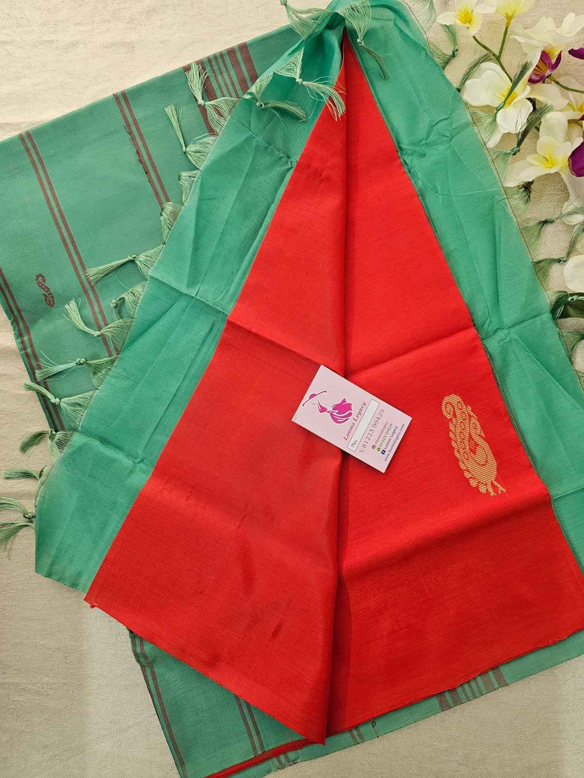 Red with Sea Green Pallu Handwoven Chinnalampattu Saree