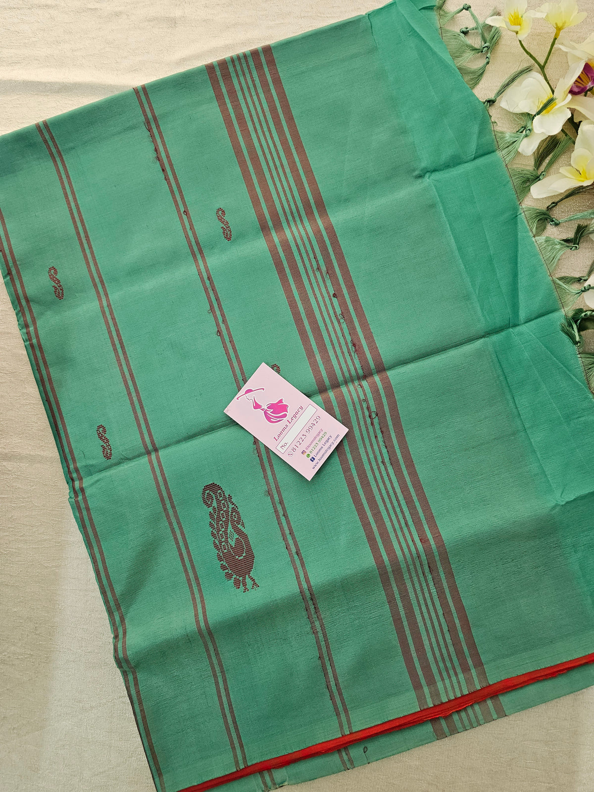 Red with Sea Green Pallu Handwoven Chinnalampattu Saree