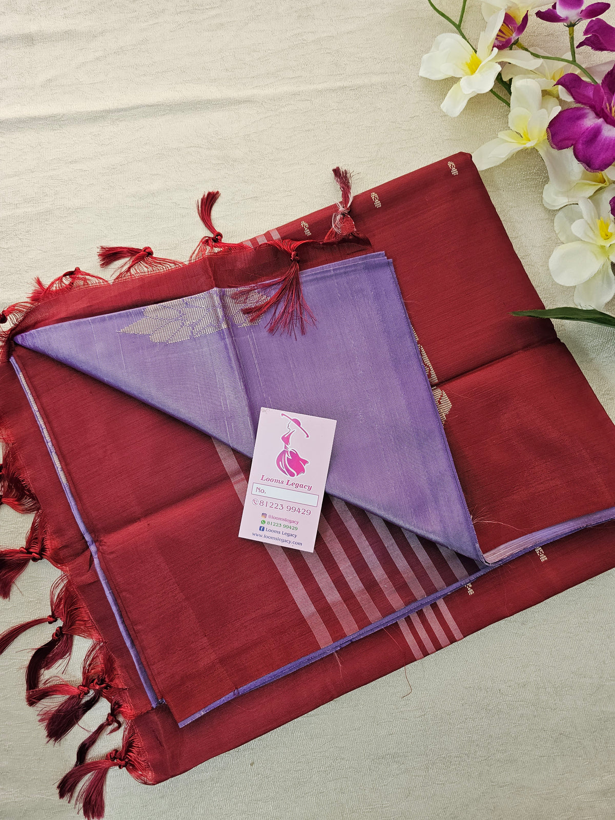 Lavender with Maroon Pallu Handwoven Chinnalampattu Saree