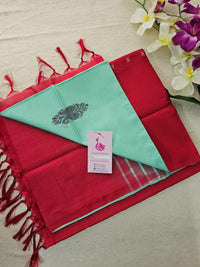 Sea Green with Red Pallu Handwoven Chinnalampattu Saree