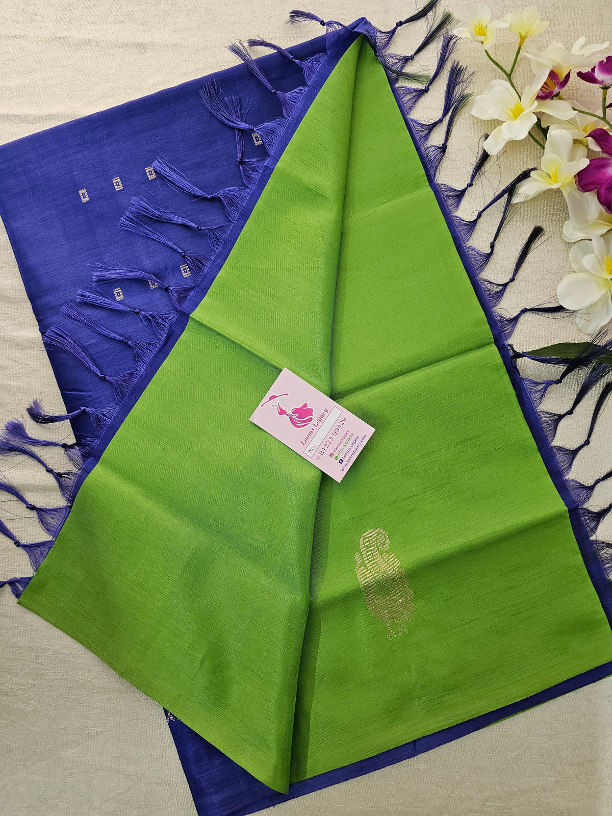 Green with Blue Pallu Handwoven Chinnalampattu Saree