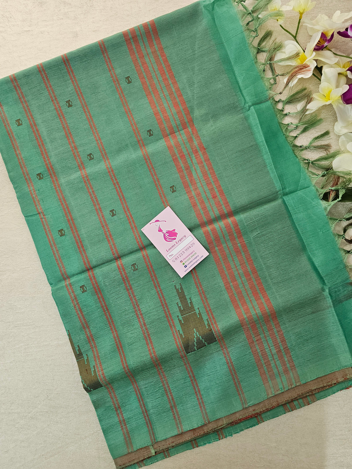 Red with Sea Green Pallu Handwoven Chinnalampattu Saree