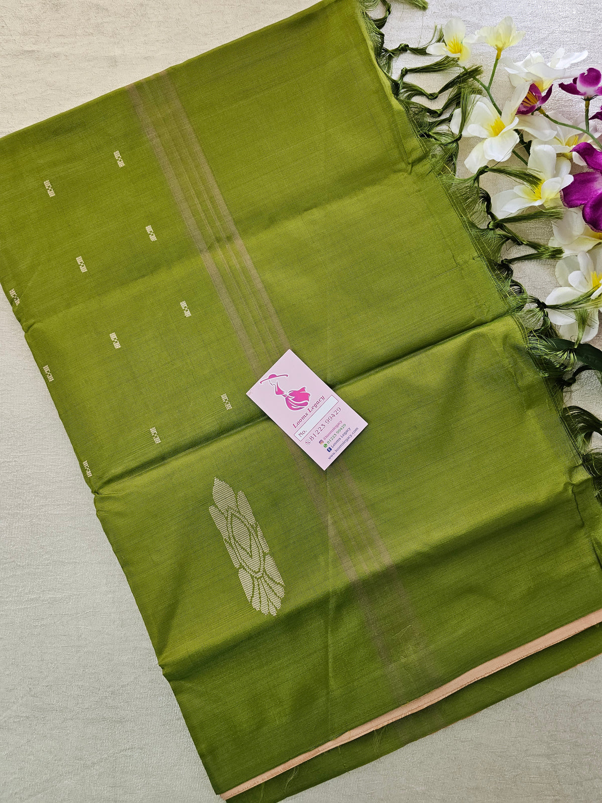 Cream with Green Pallu Handwoven Chinnalampattu Saree