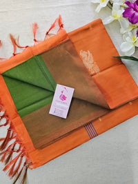 Dark Green with Orange Pallu Handwoven Chinnalampattu Saree