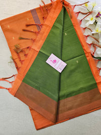 Dark Green with Orange Pallu Handwoven Chinnalampattu Saree