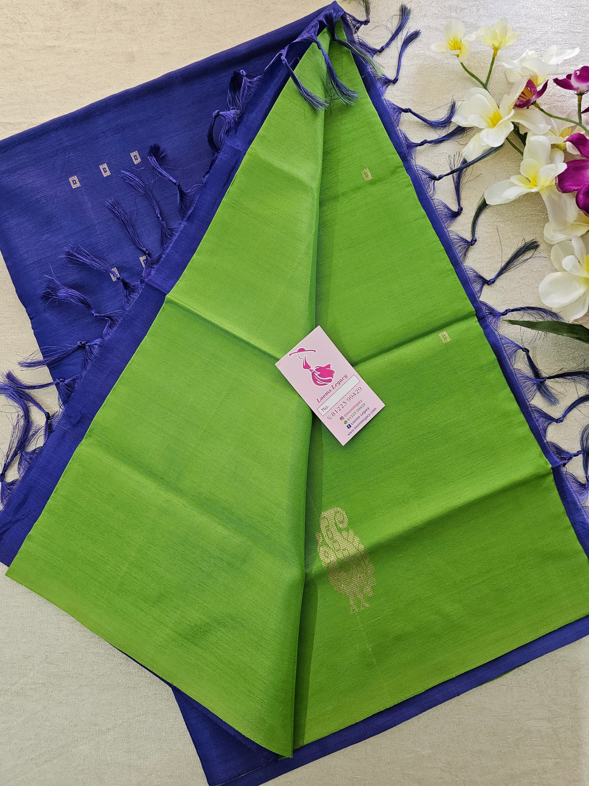 Green with Violet Pallu Handwoven Chinnalampattu Saree