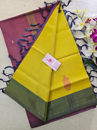 Dual Shade Yellow cum Green with Pink Pallu Handwoven Chinnalampattu Saree