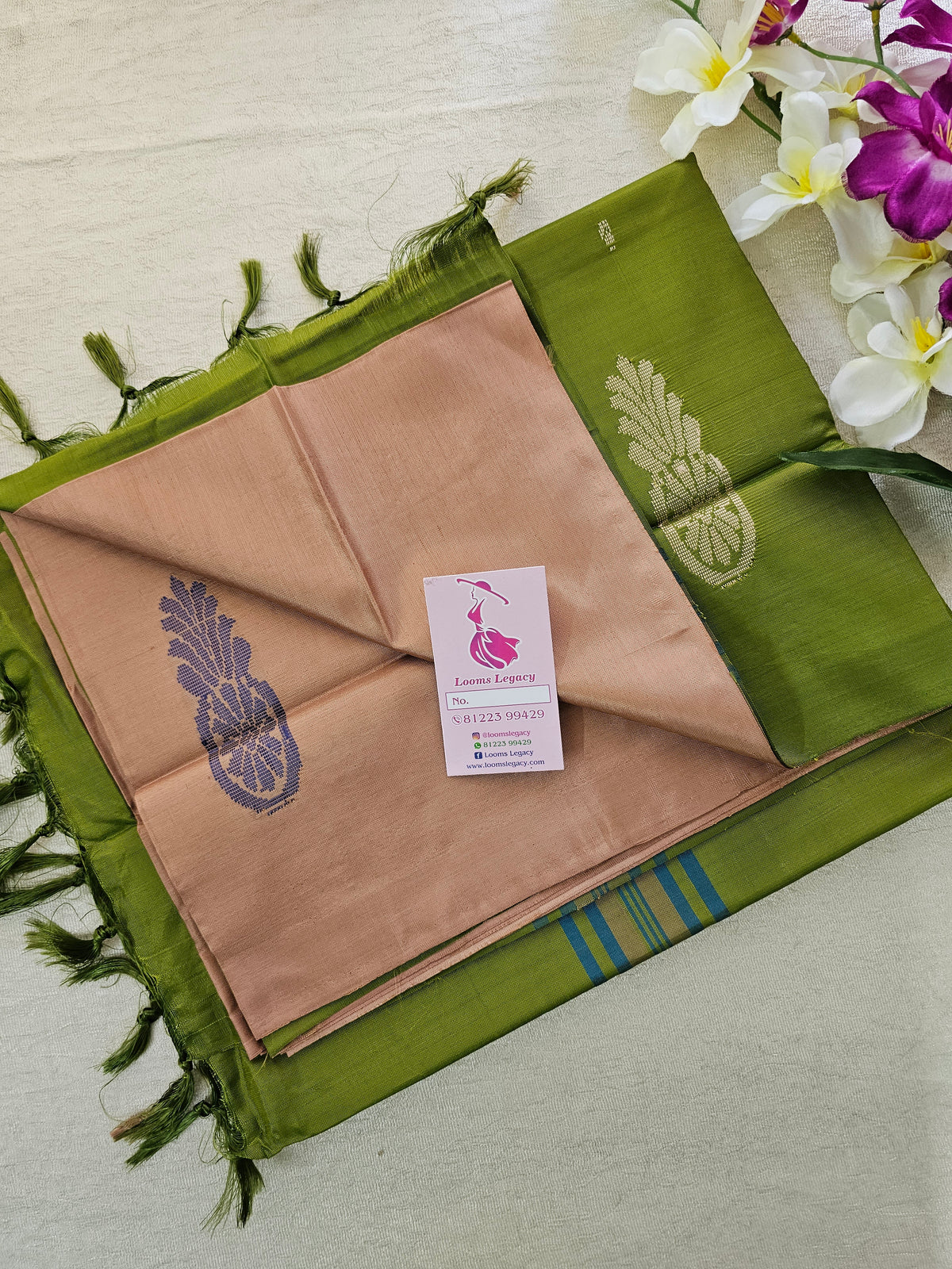 Onion Pink with Green Pallu Handwoven Chinnalampattu Saree