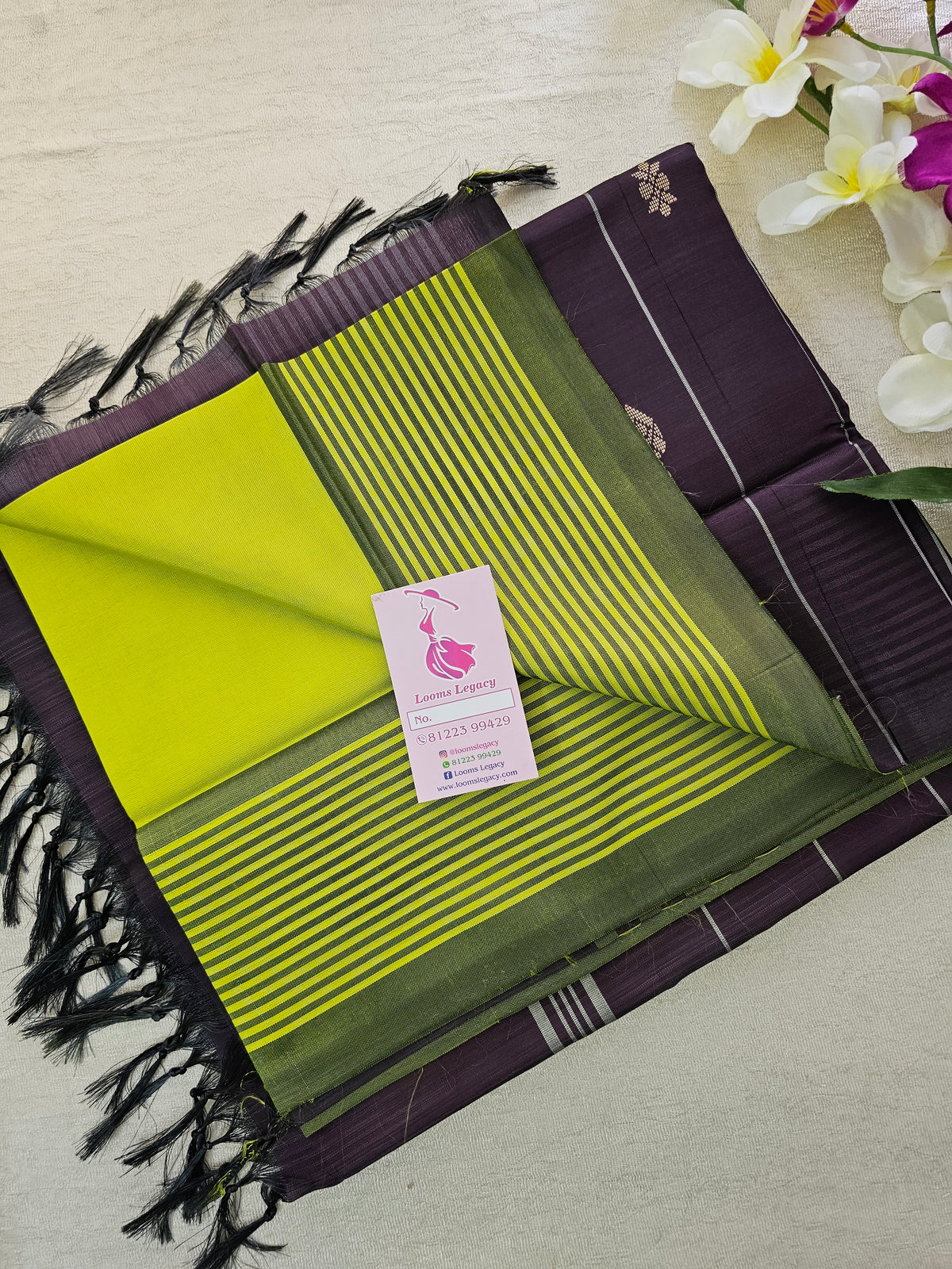 Green with Dark Purple  Pallu Handwoven Chinnalampattu Saree