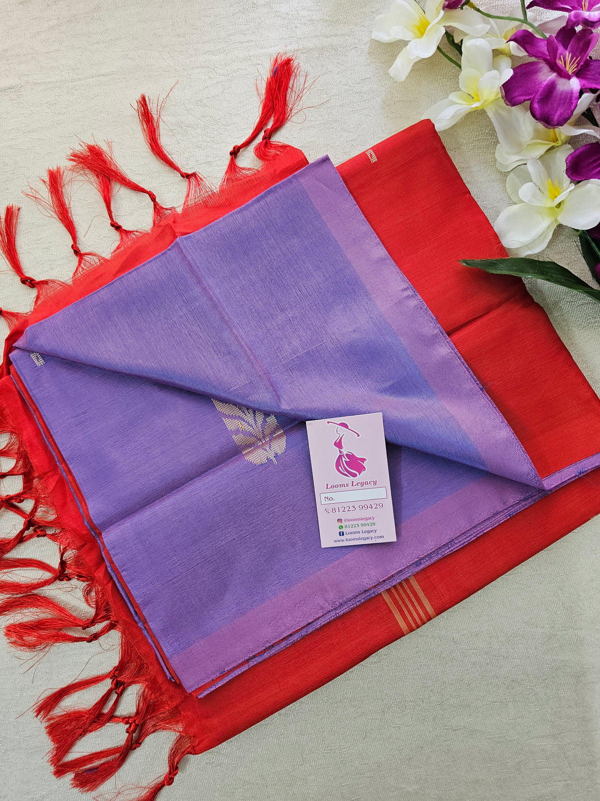 Dual Shade Lavender with Red Pallu Handwoven Chinnalampattu Saree