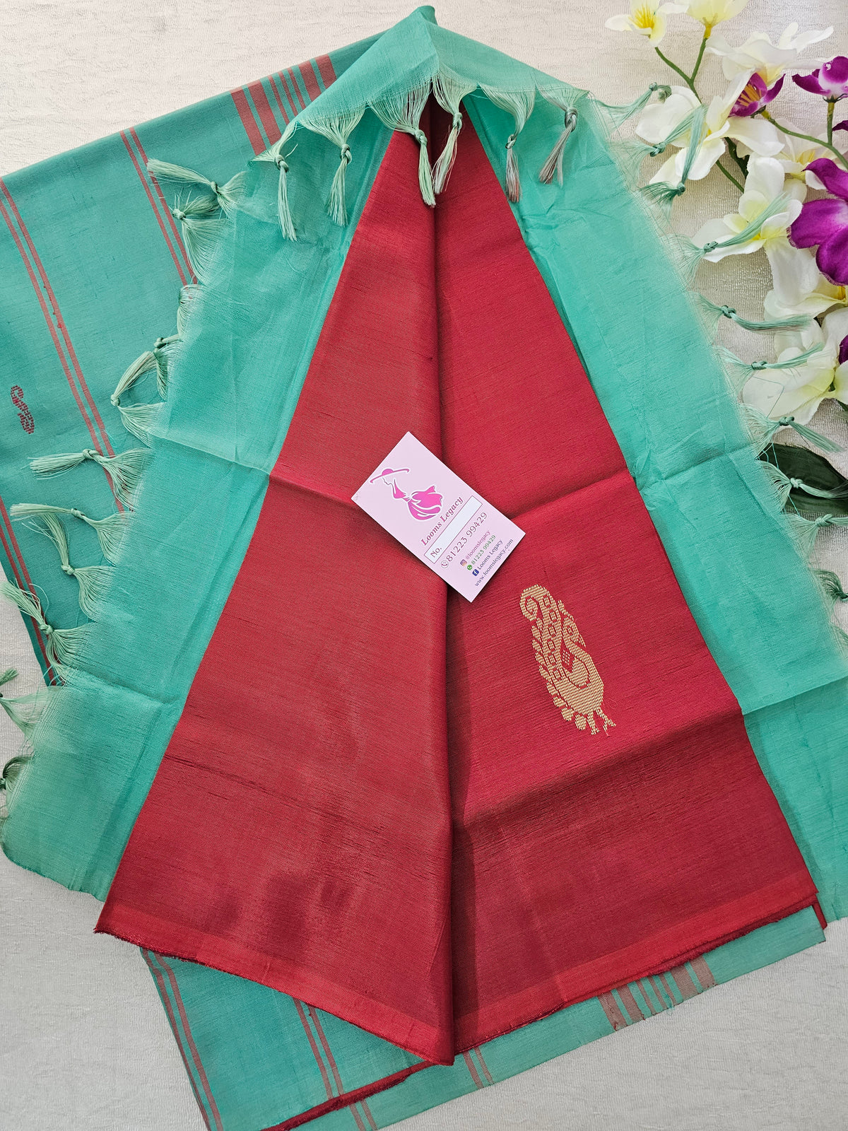 Maroon with Sea Green Pallu Handwoven Chinnalampattu Saree