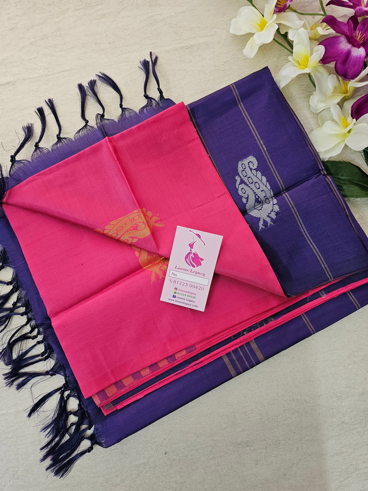 Pink with Violet Pallu Handwoven Chinnalampattu Saree