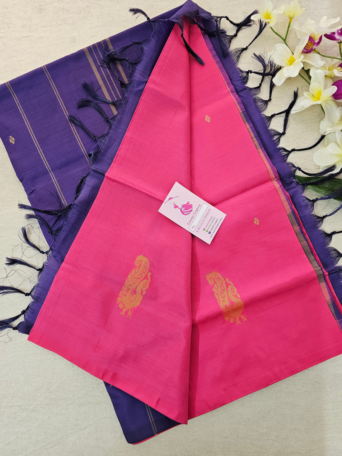 Pink with Violet Pallu Handwoven Chinnalampattu Saree