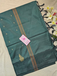 Beige Shade with Bottle Green Pallu Handwoven Chinnalampattu Saree