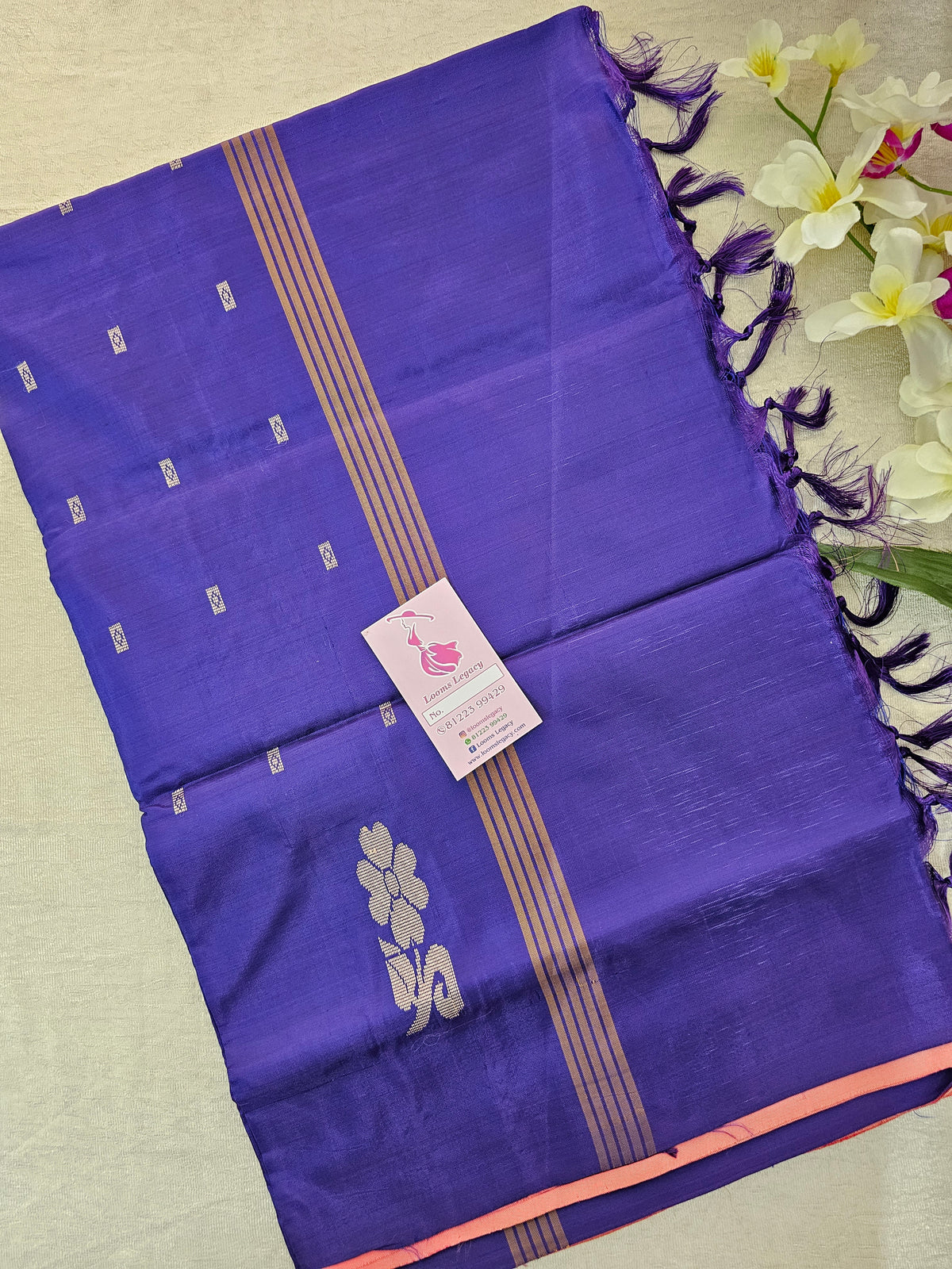 Peachish Pink with Blue  Pallu Handwoven Chinnalampattu Saree