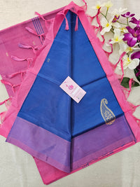 Peacock Blue with Pink Pallu Handwoven Chinnalampattu Saree