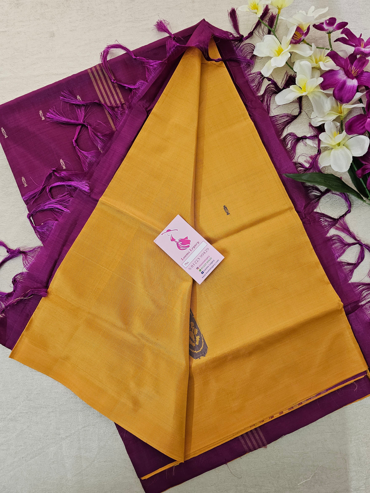 Mustard Yellow with Purple Pallu Handwoven Chinnalampattu Saree