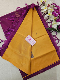 Mustard Yellow with Purple Pallu Handwoven Chinnalampattu Saree