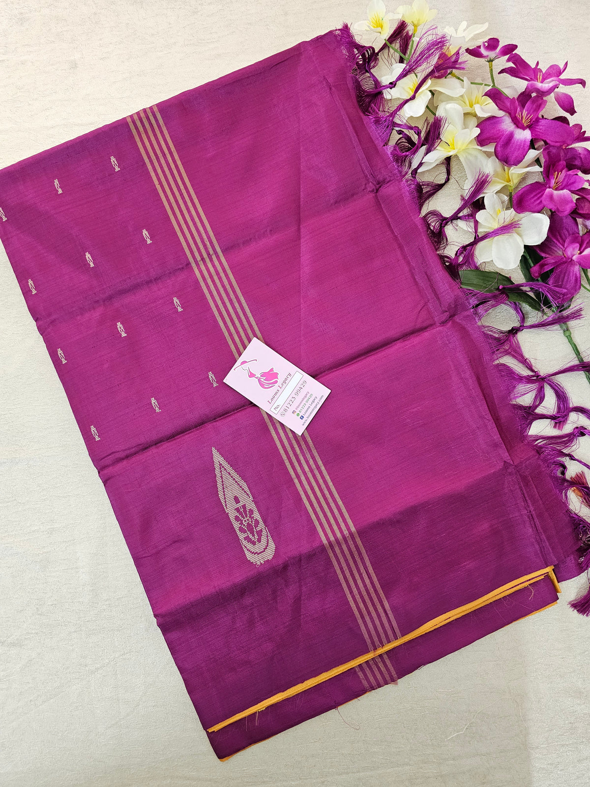 Mustard Yellow with Purple Pallu Handwoven Chinnalampattu Saree