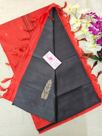 Black with Red Pallu Handwoven Chinnalampattu Saree