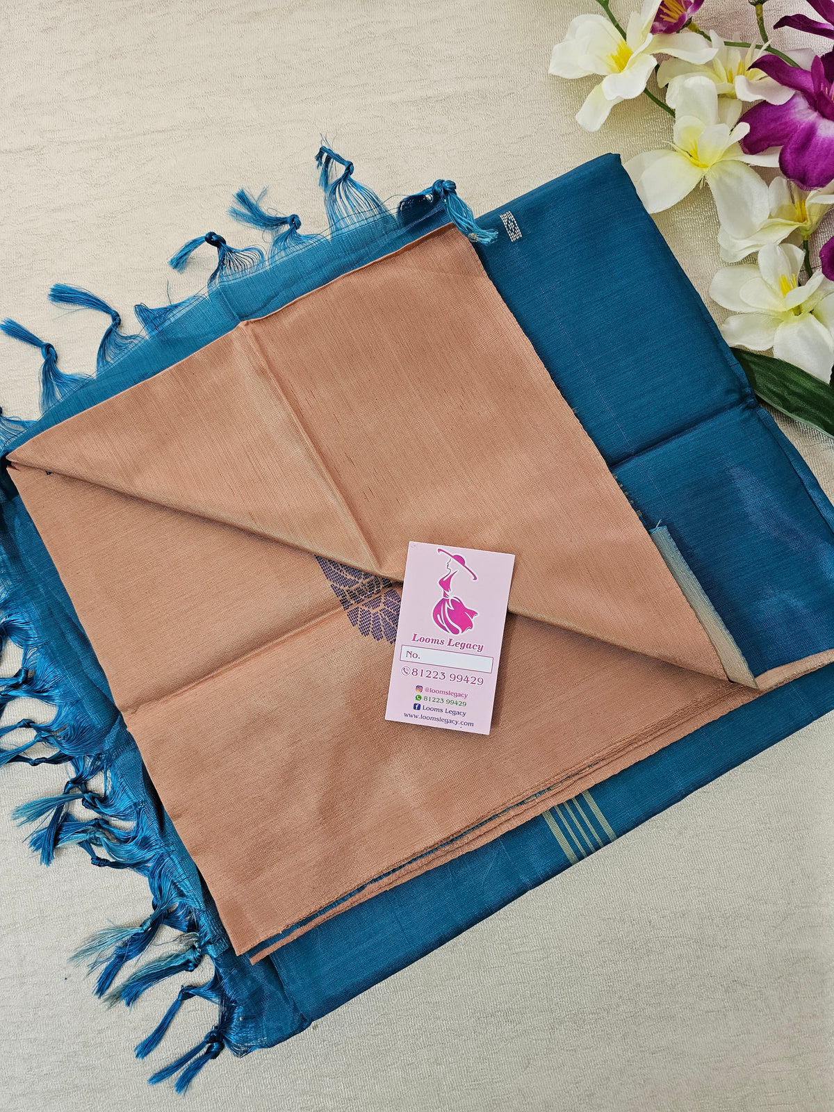 Onion Pink with Peacock Blue Pallu Handwoven Chinnalampattu Saree