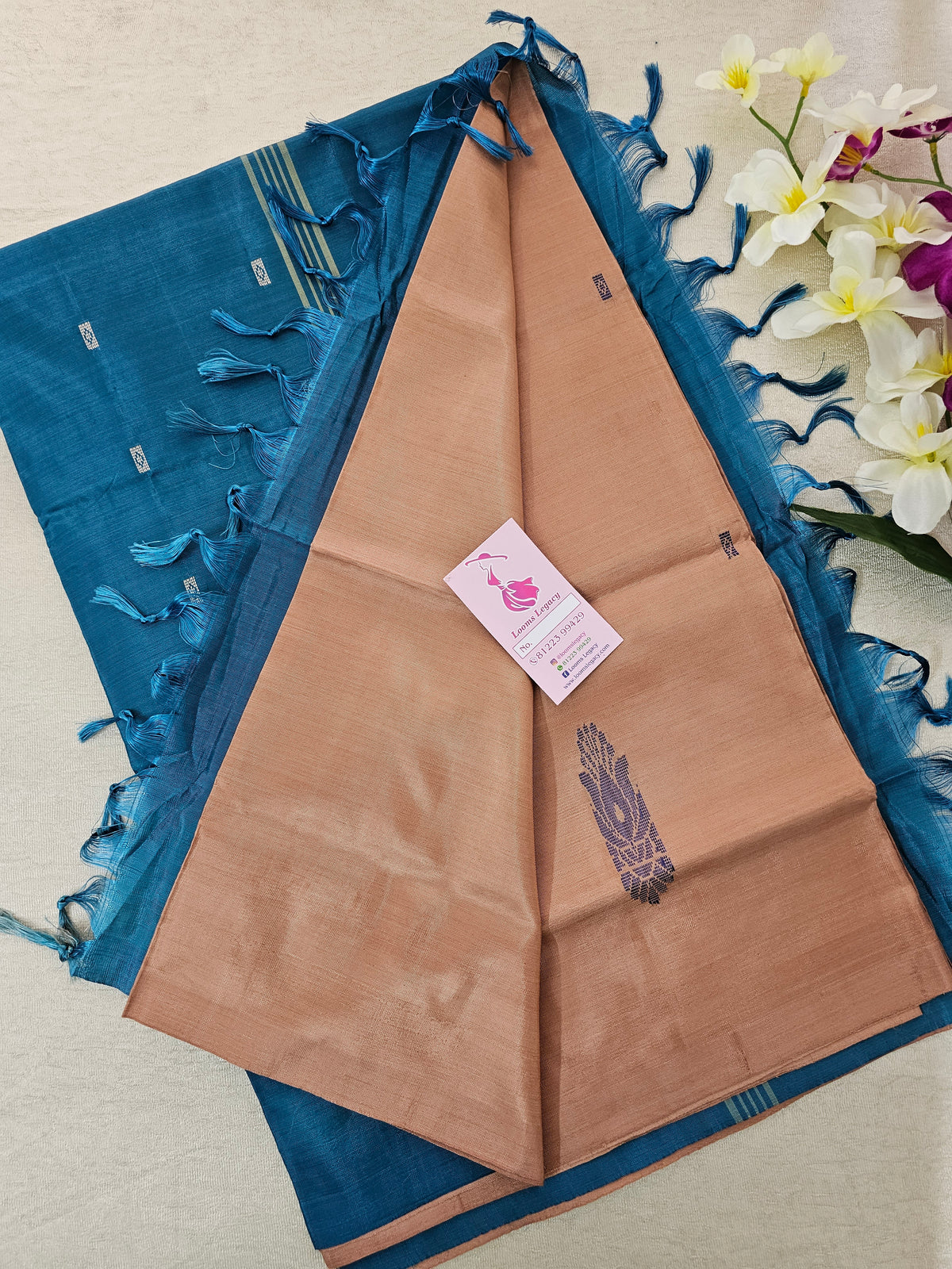 Onion Pink with Peacock Blue Pallu Handwoven Chinnalampattu Saree