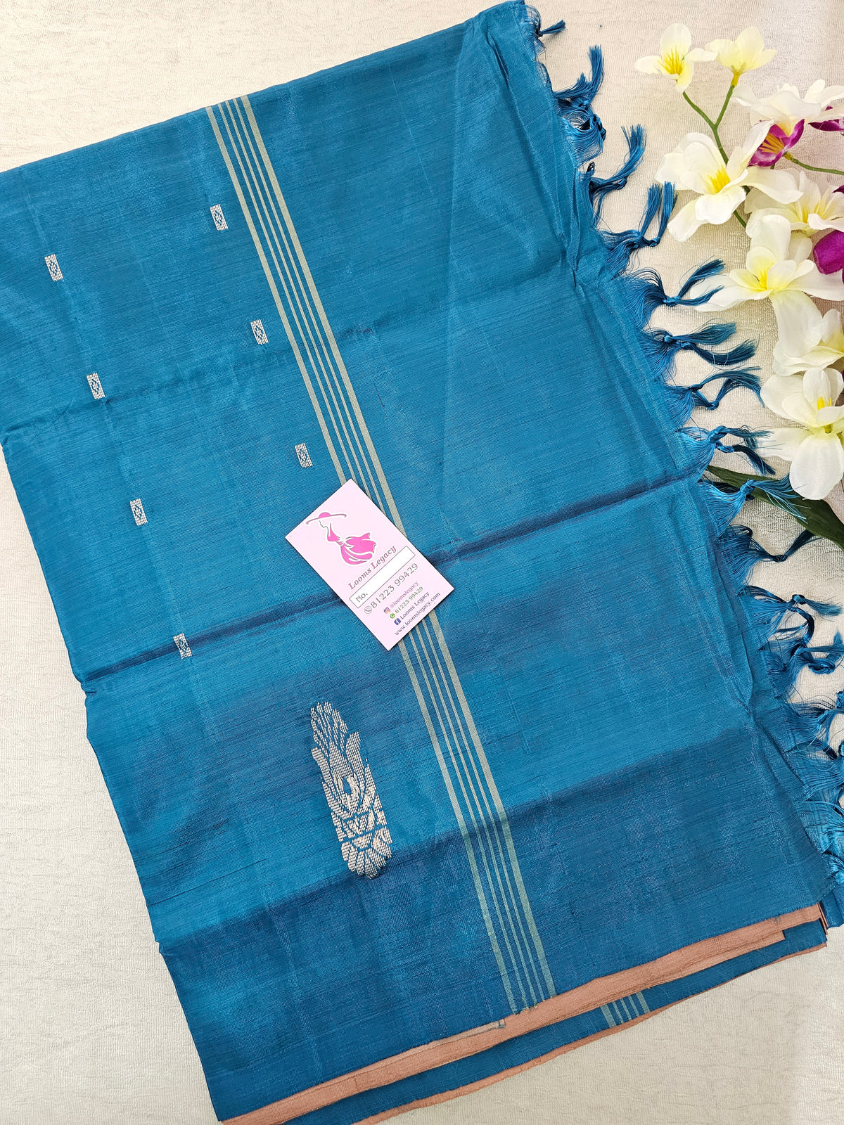 Onion Pink with Peacock Blue Pallu Handwoven Chinnalampattu Saree