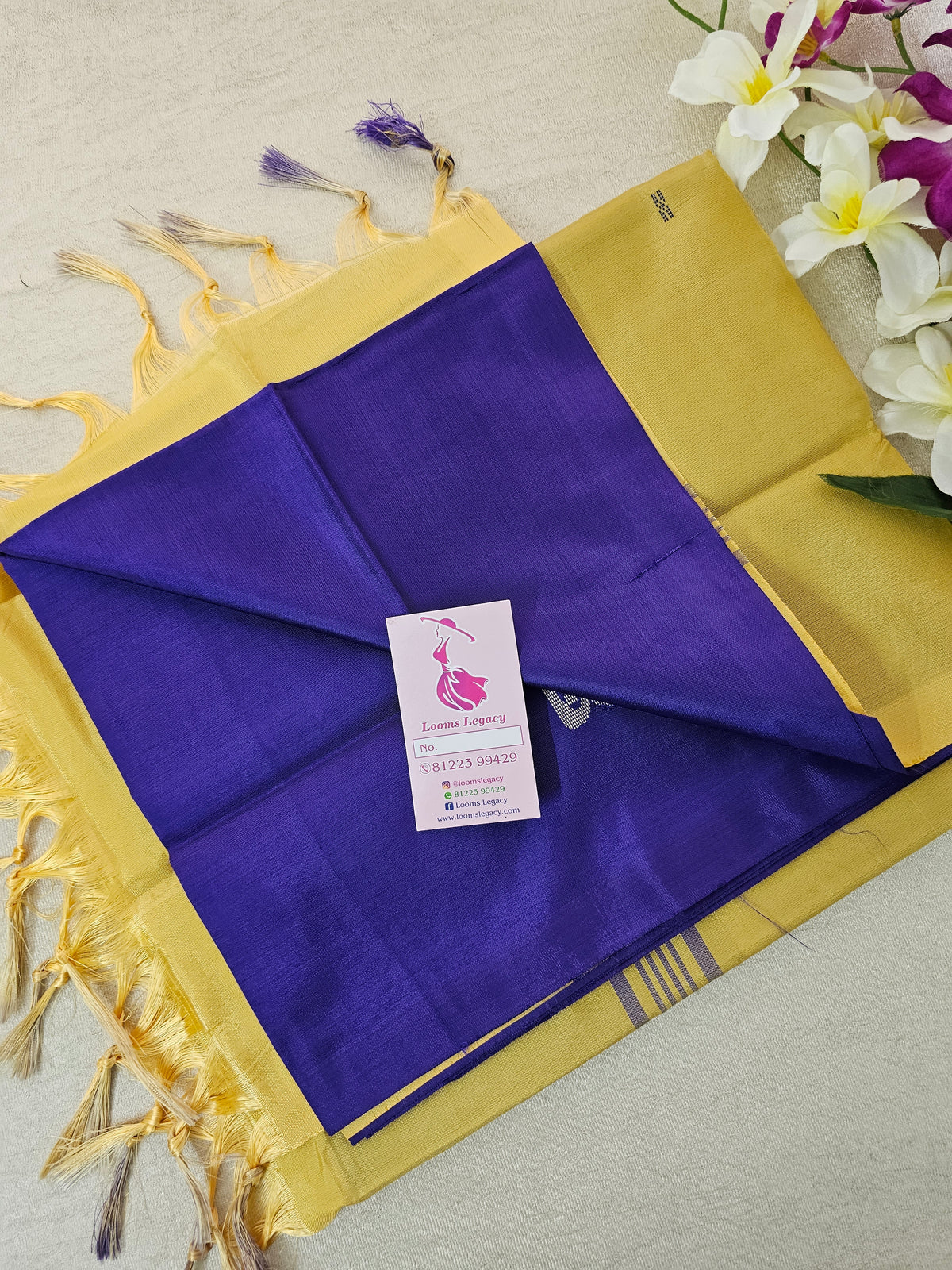 Violet with Yellow Pallu Handwoven Chinnalampattu Saree