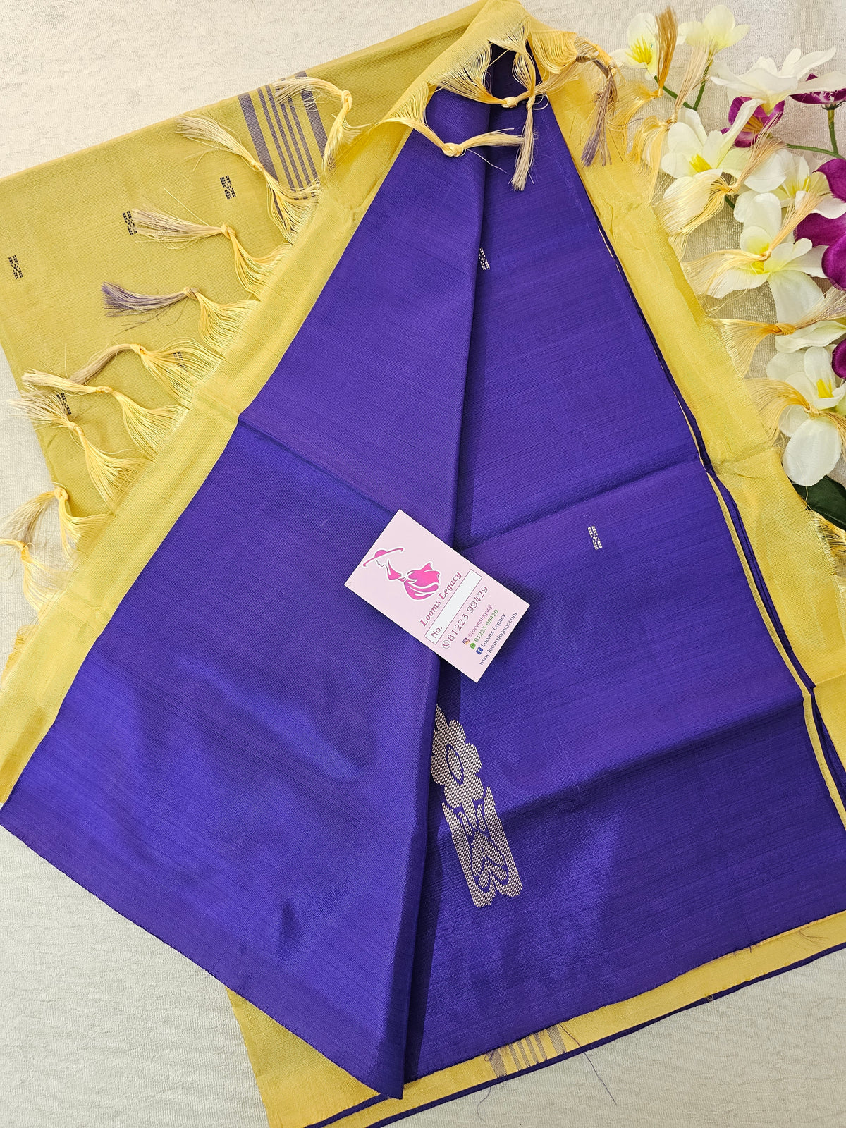 Violet with Yellow Pallu Handwoven Chinnalampattu Saree