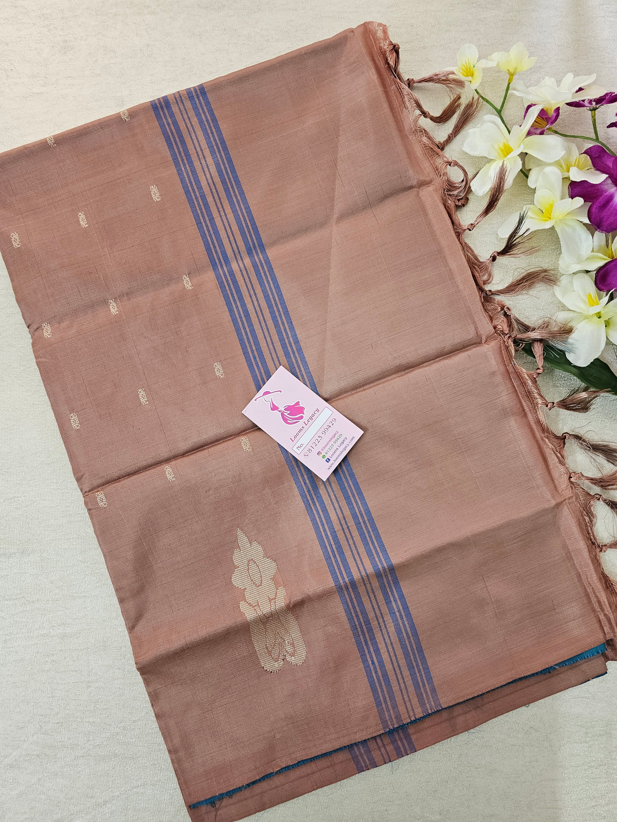 Peacock Blue with Onion Pink Pallu Handwoven Chinnalampattu Saree