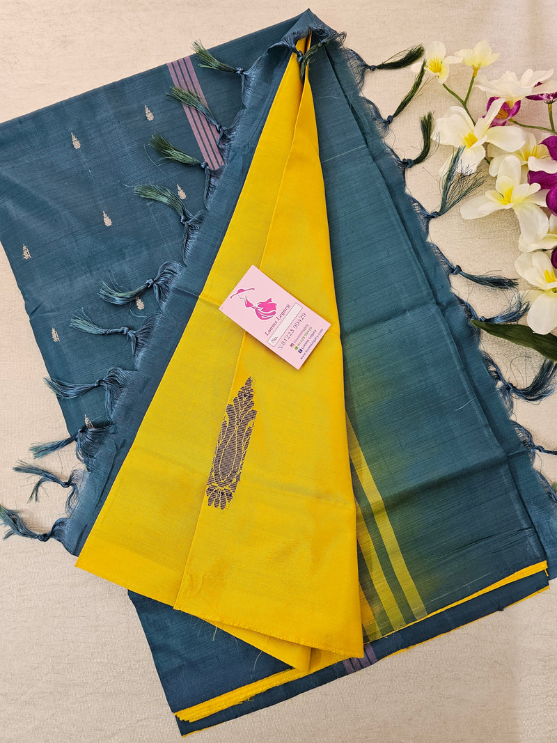 Yellow with Peacock Green Pallu Handwoven Chinnalampattu Saree