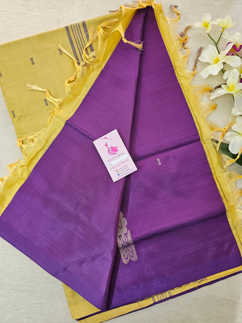 Purple with Yellow Pallu Handwoven Chinnalampattu Saree