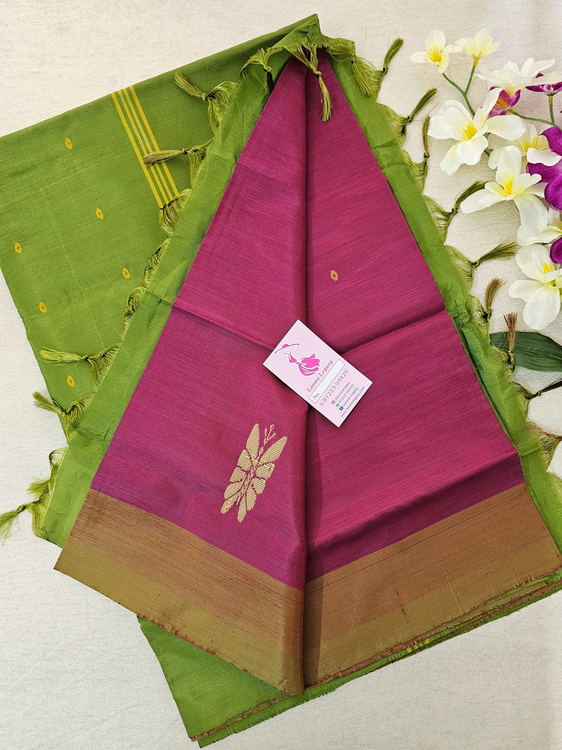 Magenta with Green Pallu Handwoven Chinnalampattu Saree