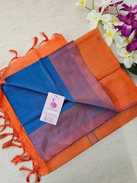 Peacock Blue with Orange Pallu Handwoven Chinnalampattu Saree