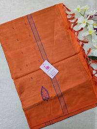 Peacock Blue with Orange Pallu Handwoven Chinnalampattu Saree