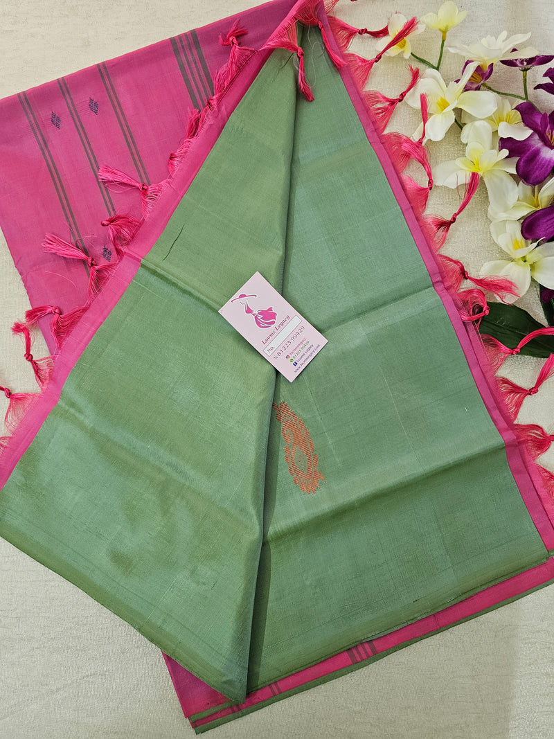 Pastel Green with Bottle Green Pallu Handwoven Chinnalampattu Saree