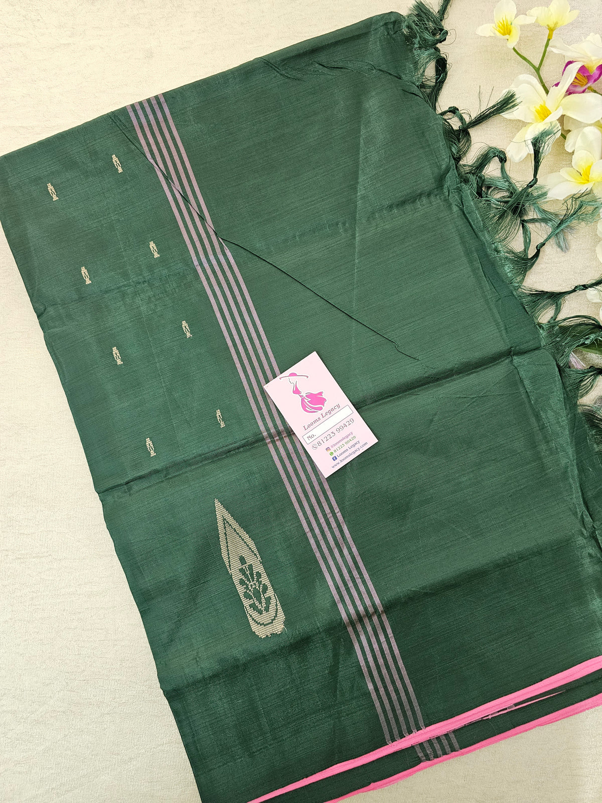 Pink with Bottle Green Pallu Handwoven Chinnalampattu Saree