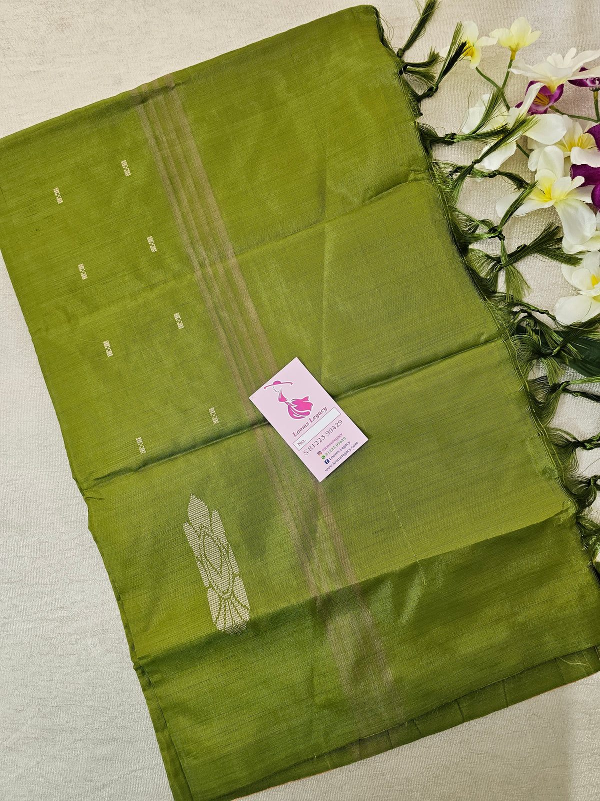 Cream with Green Pallu Handwoven Chinnalampattu Saree