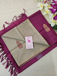 Beige with Purple Pallu Handwoven Chinnalampattu Saree