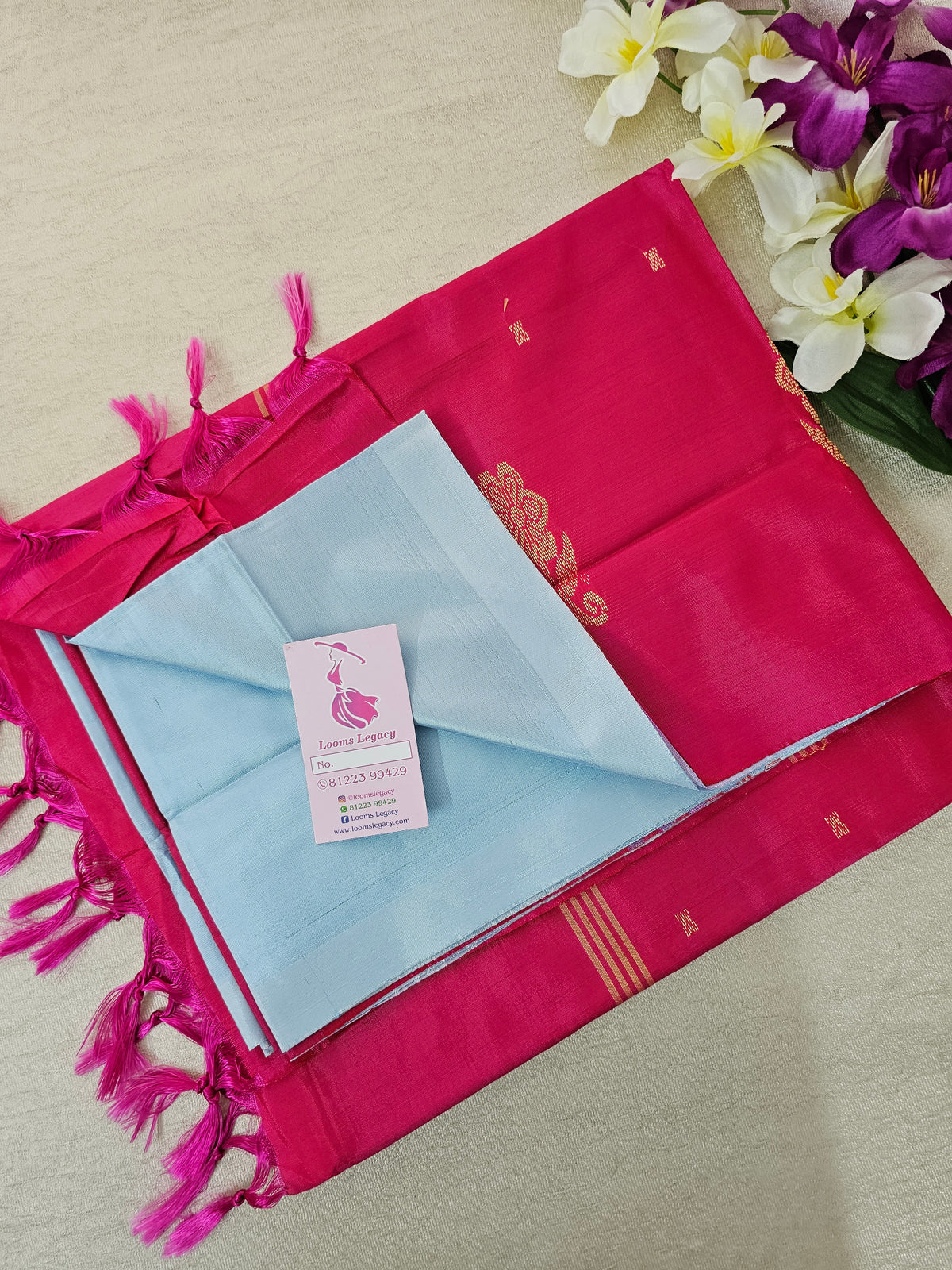 Pastel  Blue with Pink Pallu Handwoven Chinnalampattu Saree