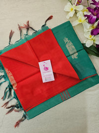 Red with Sea Green Pallu Handwoven Chinnalampattu Saree