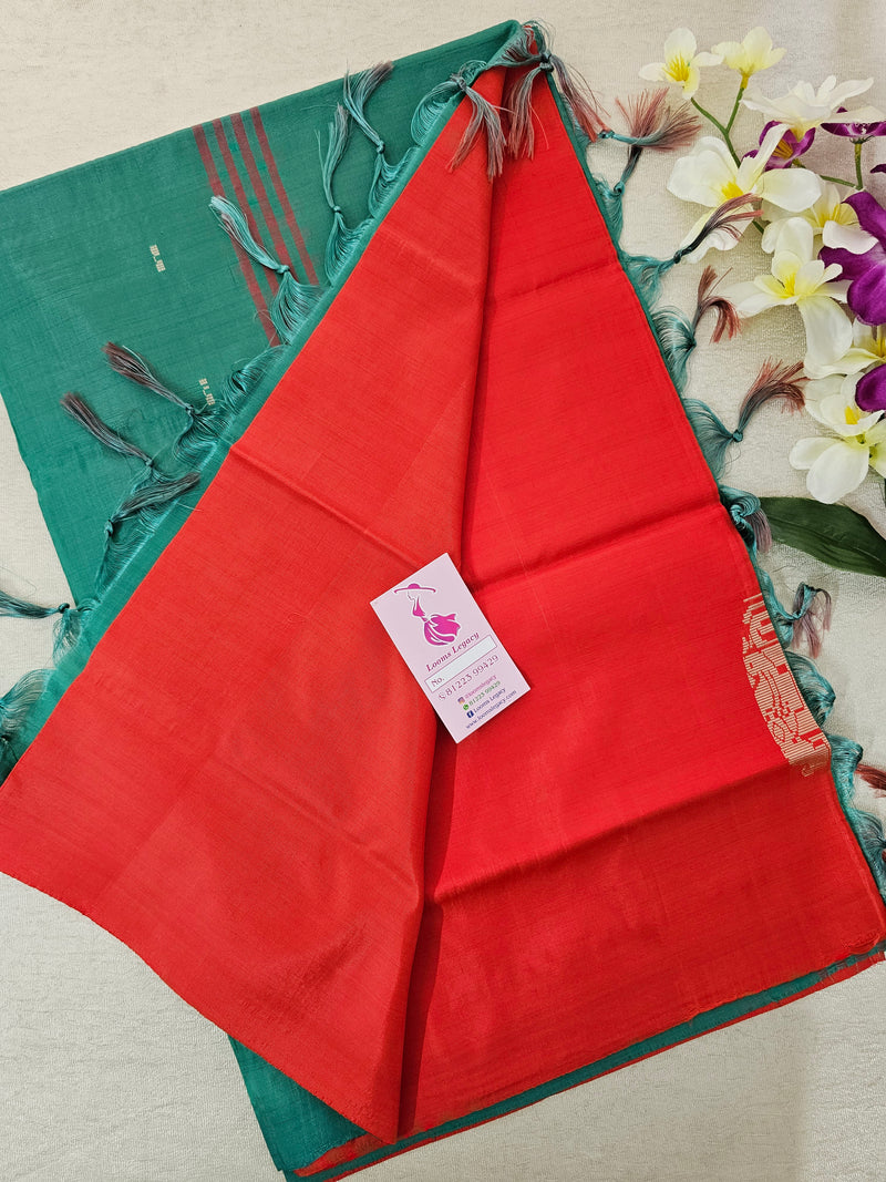 Red with Sea Green Pallu Handwoven Chinnalampattu Saree