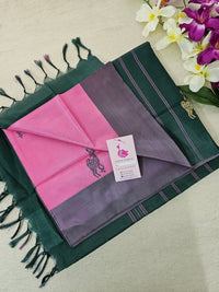 Pink with Bottle Green Pallu Handwoven Chinnalampattu Saree