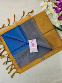 Peacock Blue with Golden Brown Pallu Handwoven Chinnalampattu Saree