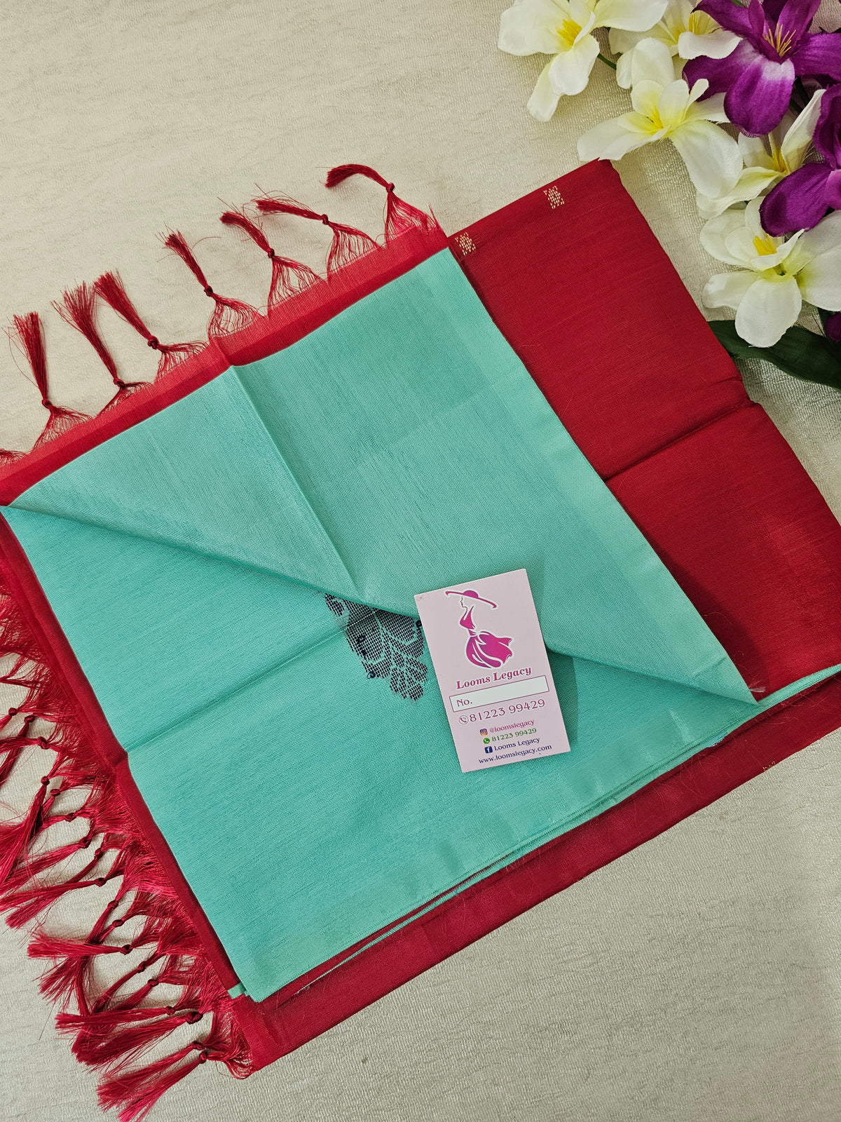 Sea Green with Red Pallu Handwoven Chinnalampattu Saree