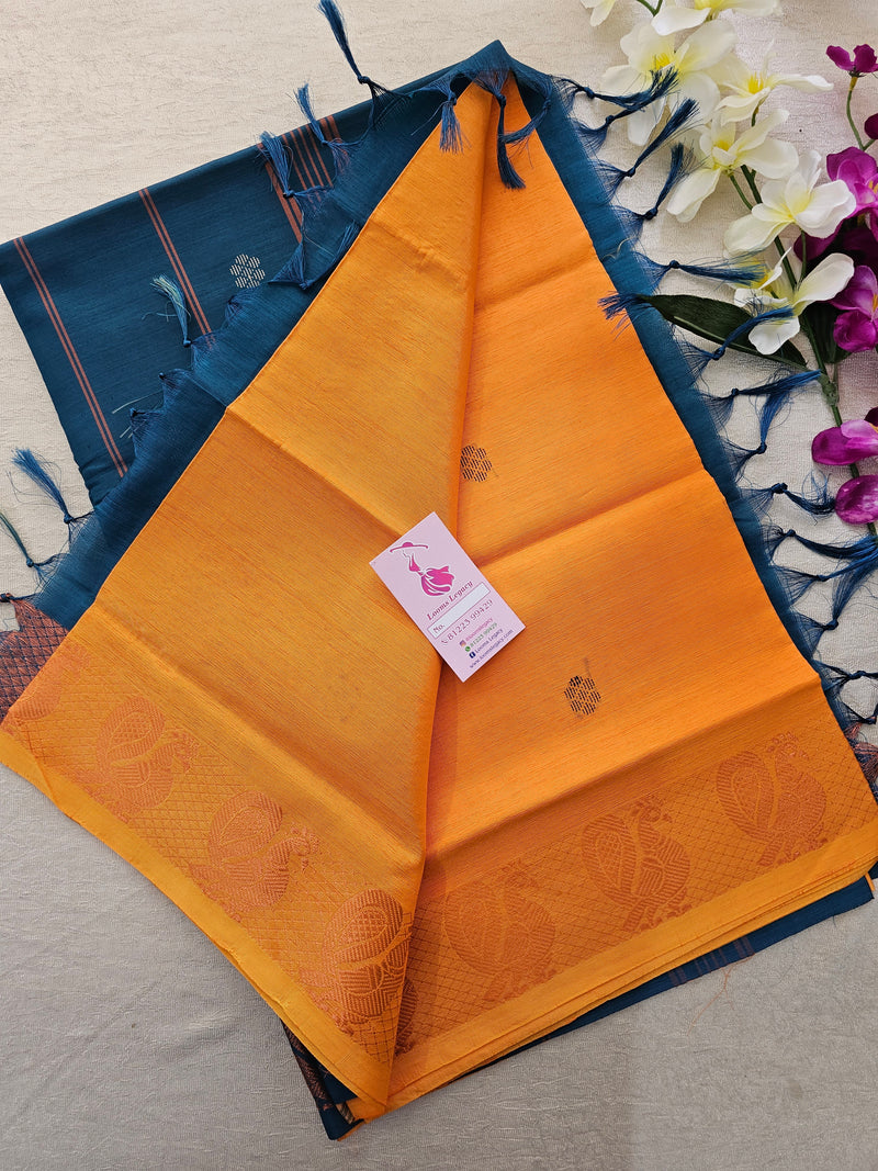 Orange with Peacock Green Chinnalampattu Border Saree