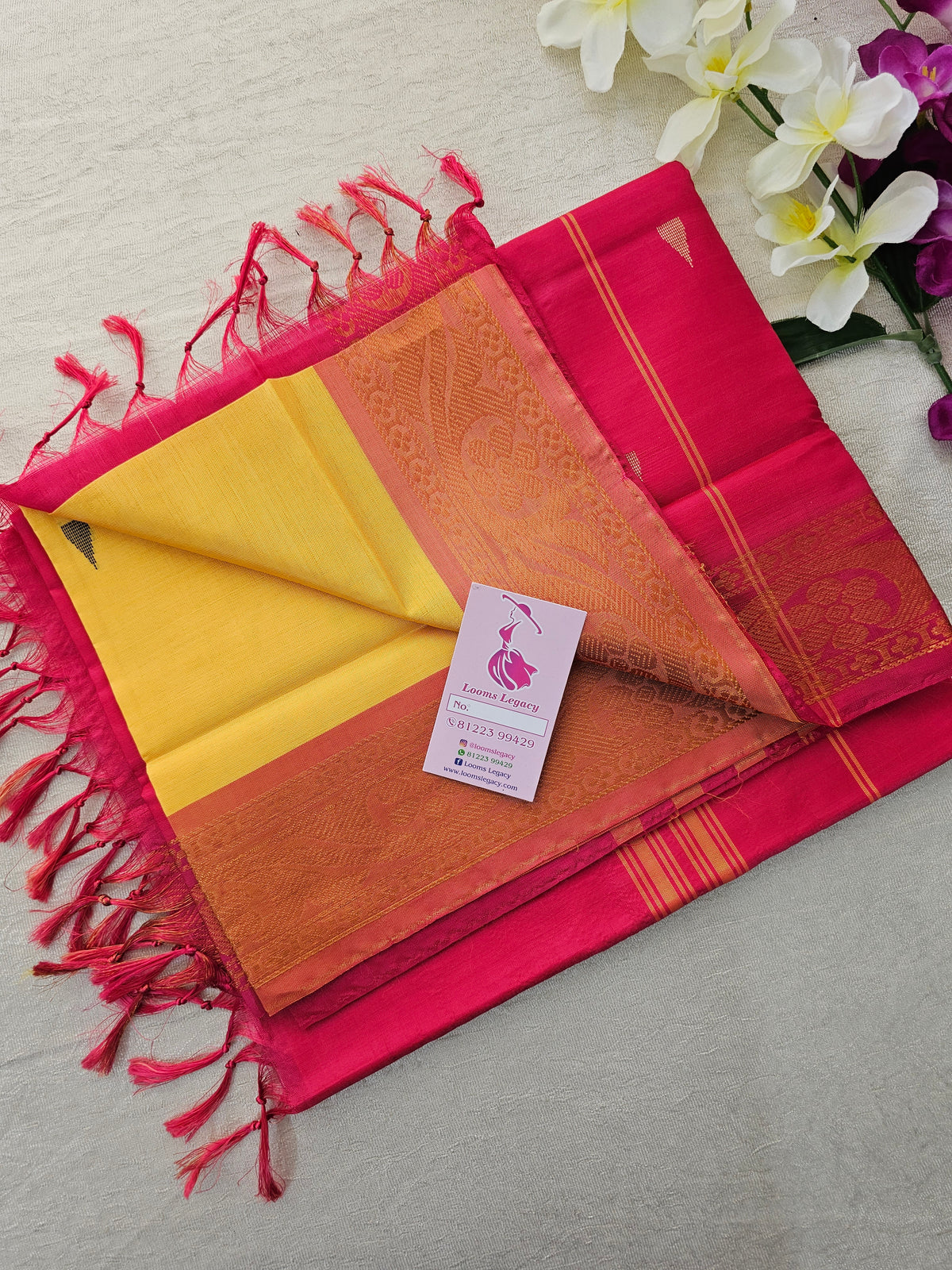 Yellow with Pink Chinnalampattu Border Saree