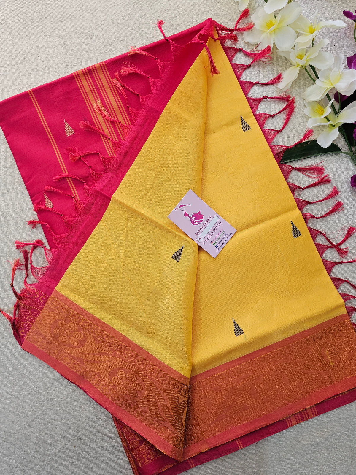 Yellow with Pink Chinnalampattu Border Saree