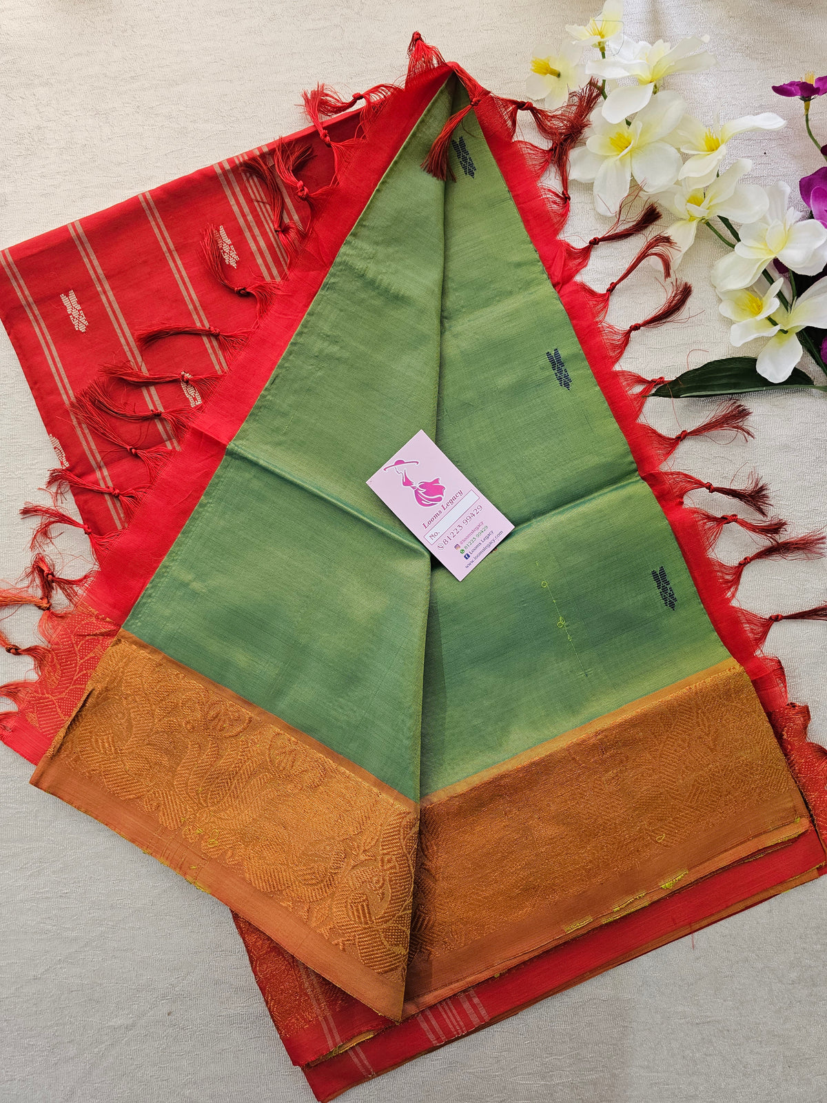 Green with Red Chinnalampattu Border Saree